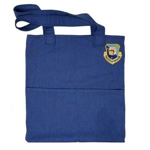 Vintage Handmade Tote Bag Master’s of the Globe Blue Patch Purse 15.25" x 16.5"